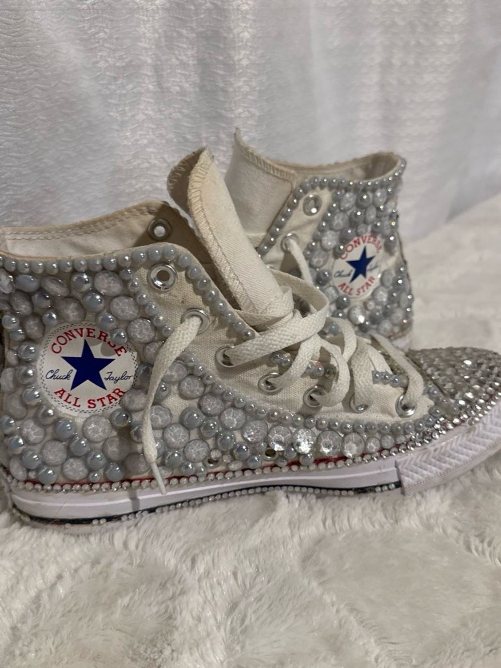 White converse covered in rhinestones